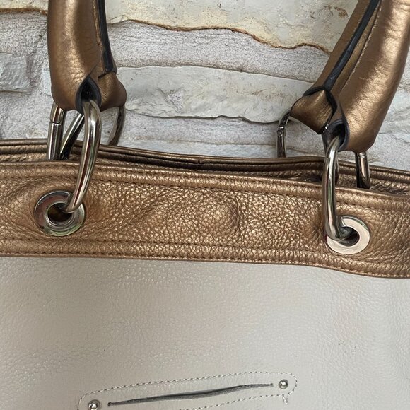 B Makowsky White and Bronze Large Leather Tote/Duffel Handbag Lined NWOT - Picture 5 of 12